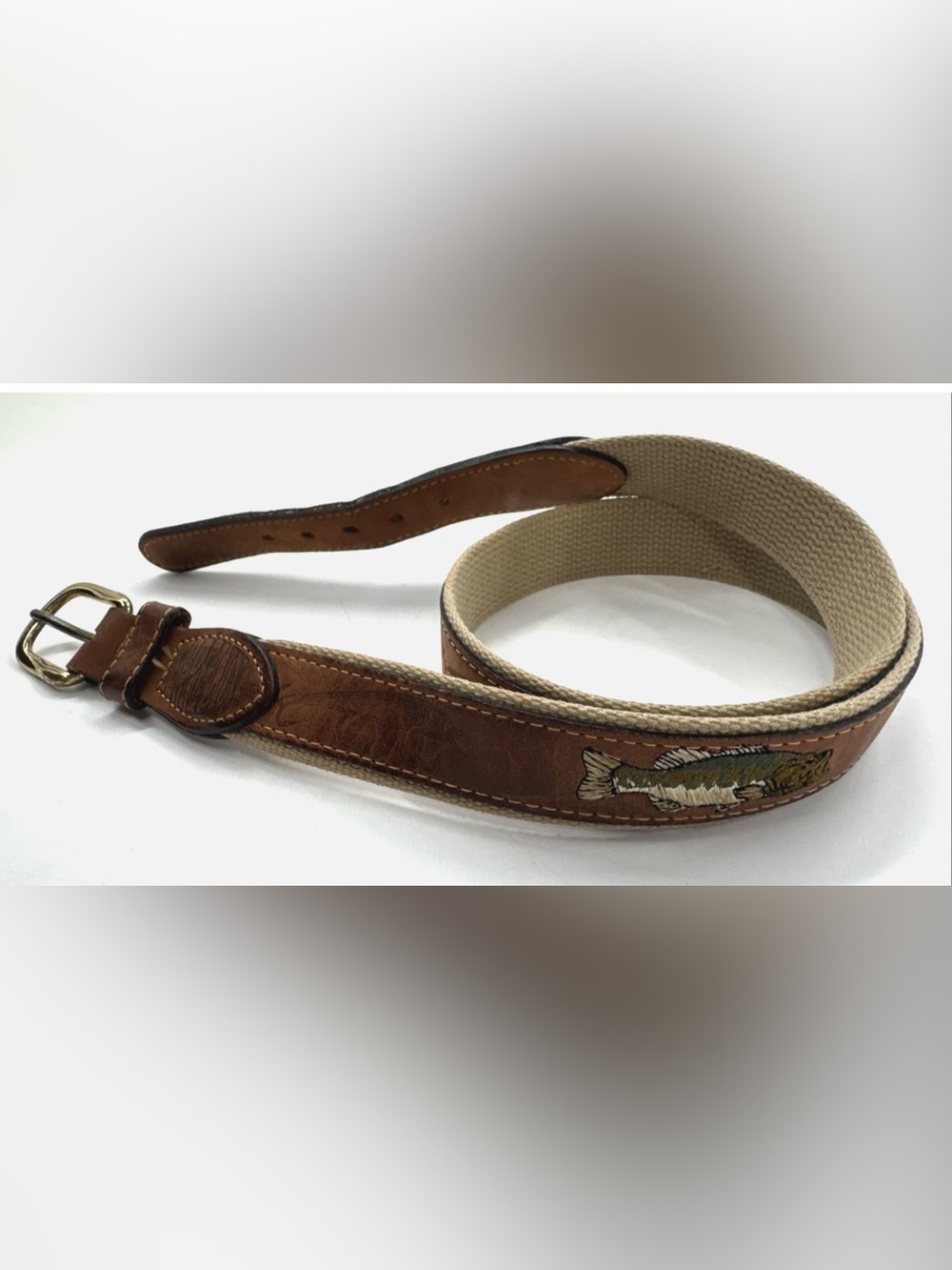 Zeppelin Belt Mens 36 Leather Fishing Lures Solid Brass Buckle USA Made Bass Y2K